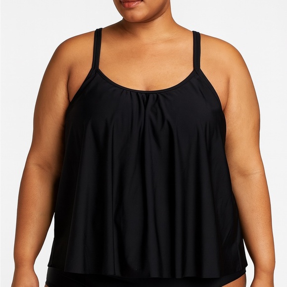 SHEIN Other - Women's Black Swim Ruffled Tankini Top